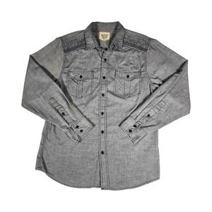 Rustic Blue Mens Chambray Button Down Shirt Medium M Gray Long Sleeve Pockets